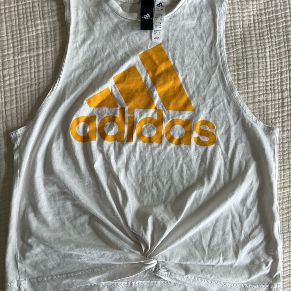 Adidas White Tank Top with Yellow Logo